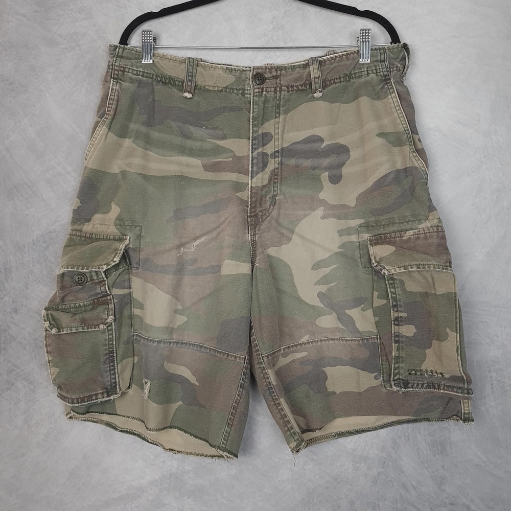 Vntg Abercrombie Camo Cargo Shorts Mens 34 Green Paratrooper Canvas Distressed